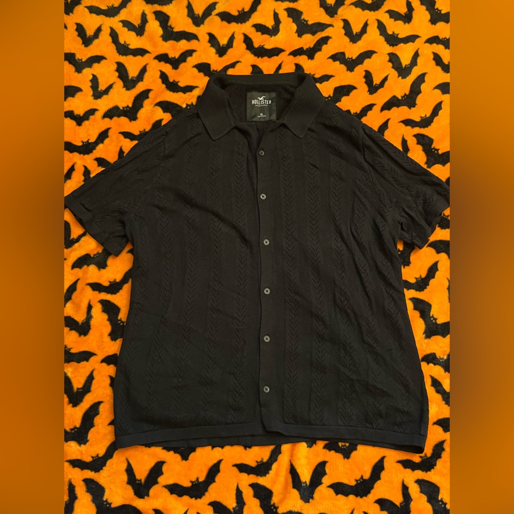 Hollister Knit Black Button-Up Shirt XL